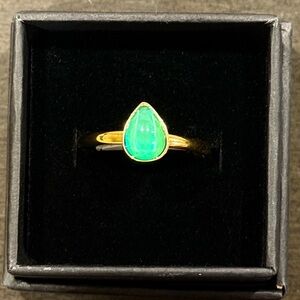 Teardrop Stone Pear Shape Bezel Stainless Steel Gold Mood Ring
